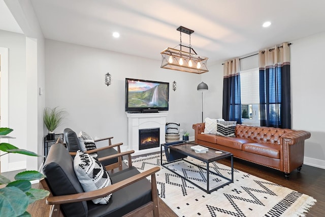 living room featuring dark hardwood / wood-style flooring