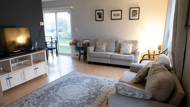 living room featuring plenty of natural light and light hardwood / wood-style flooring