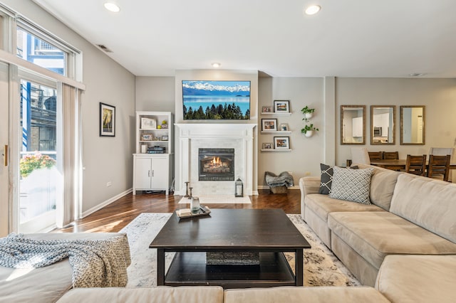 living room with hardwood / wood-style floors