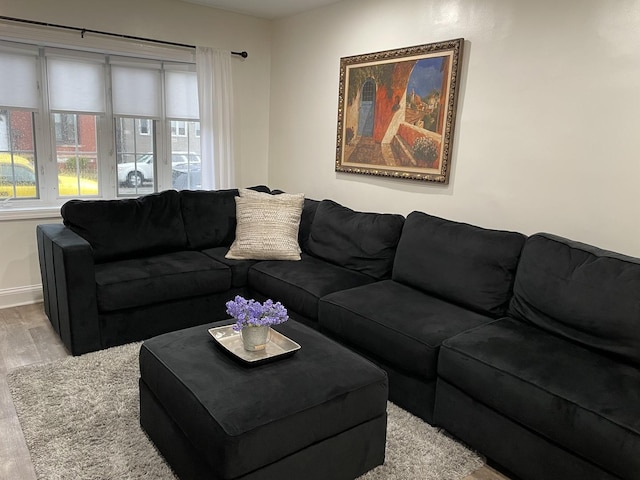 living room with light hardwood / wood-style floors