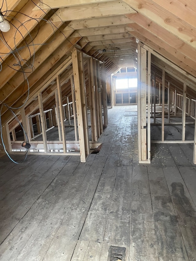 view of unfinished attic