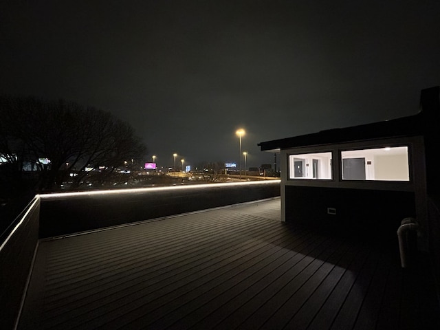 view of deck at night