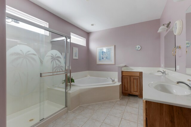 bathroom featuring vanity, tile patterned floors, and independent shower and bath