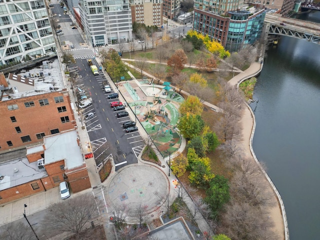 aerial view featuring a water view