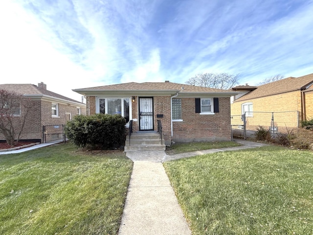 bungalow with a front lawn