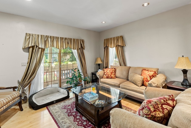 living room featuring light wood-type flooring