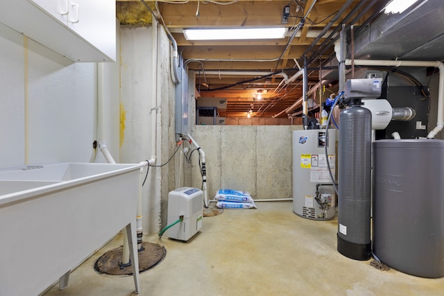 basement featuring gas water heater