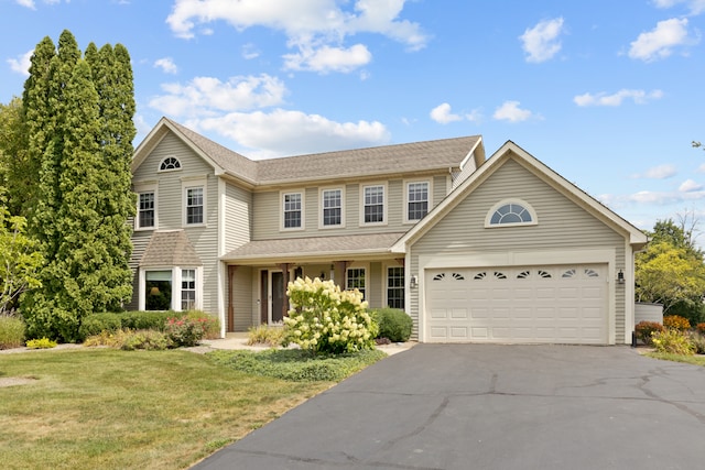 view of front of property with a garage and a front yard