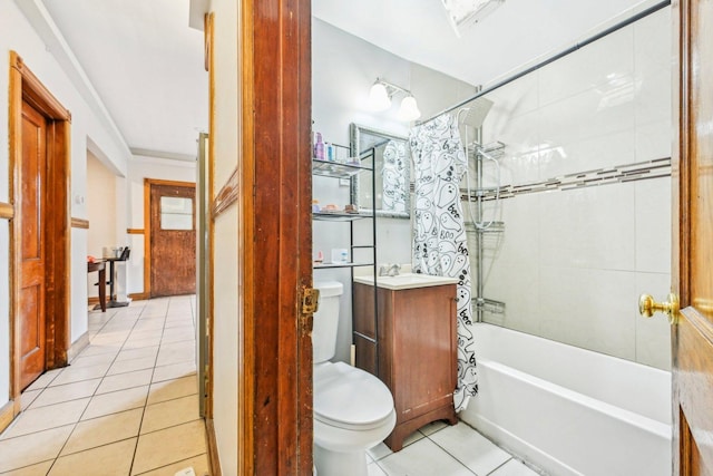 full bathroom with tile patterned flooring, vanity, shower / bath combination with curtain, and toilet