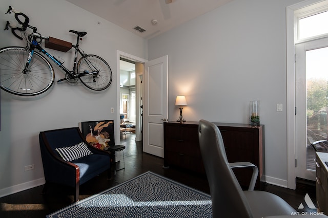 office area featuring dark wood-type flooring