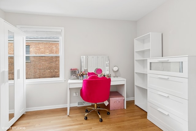 office area featuring light hardwood / wood-style floors