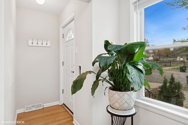 doorway to outside featuring hardwood / wood-style flooring