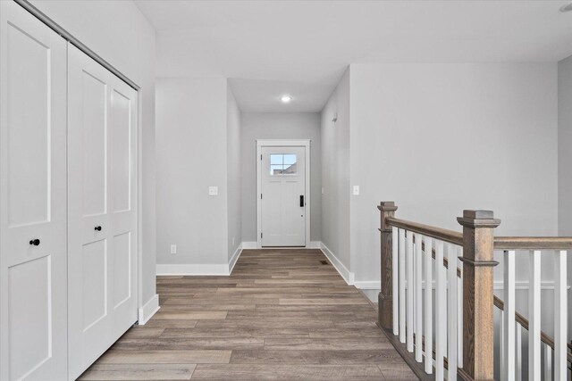 foyer entrance featuring dark hardwood / wood-style flooring