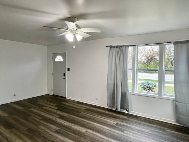 entryway featuring dark hardwood / wood-style floors, a healthy amount of sunlight, and ceiling fan