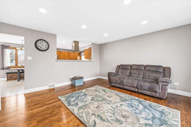 living room with hardwood / wood-style floors