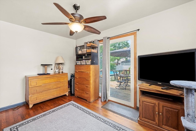 3820 W 117th St, Alsip, IL 60803 - bedroom with access to outside, wood finished floors, and ceiling fan