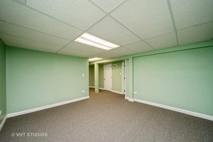 basement featuring carpet and a drop ceiling