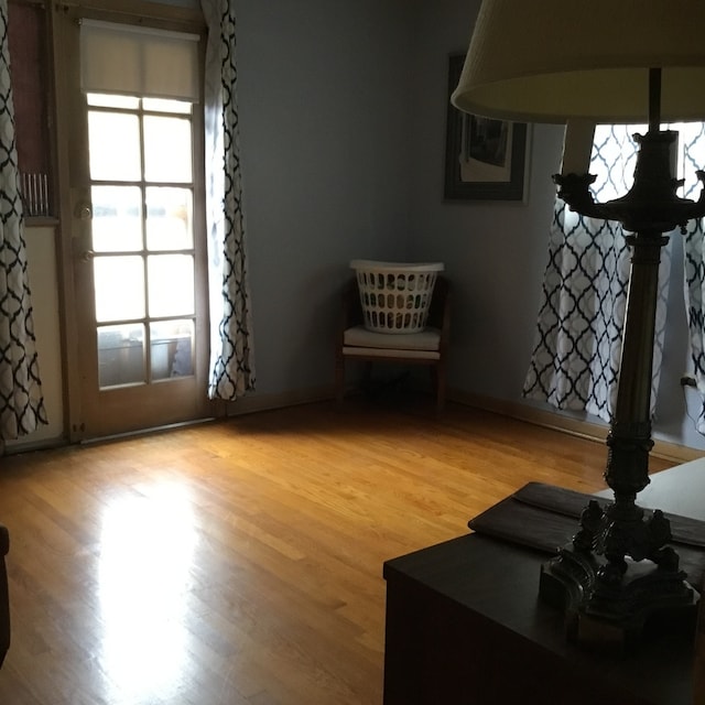 sitting room with hardwood / wood-style floors