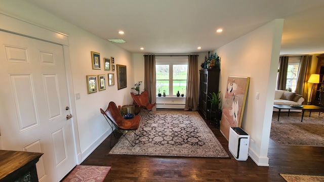 interior space featuring dark hardwood / wood-style flooring and baseboard heating