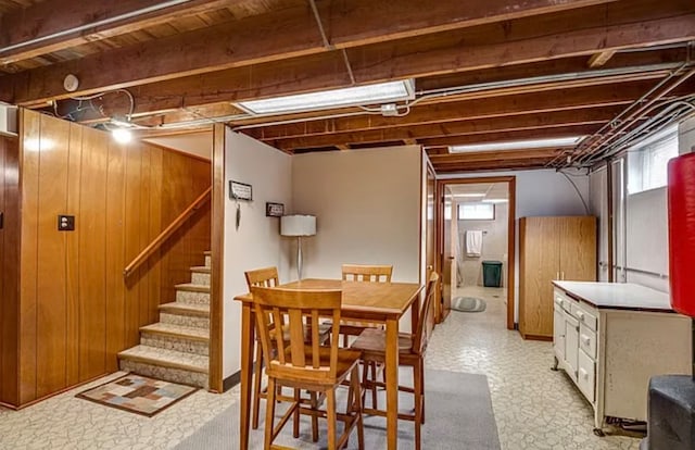 basement with wooden walls