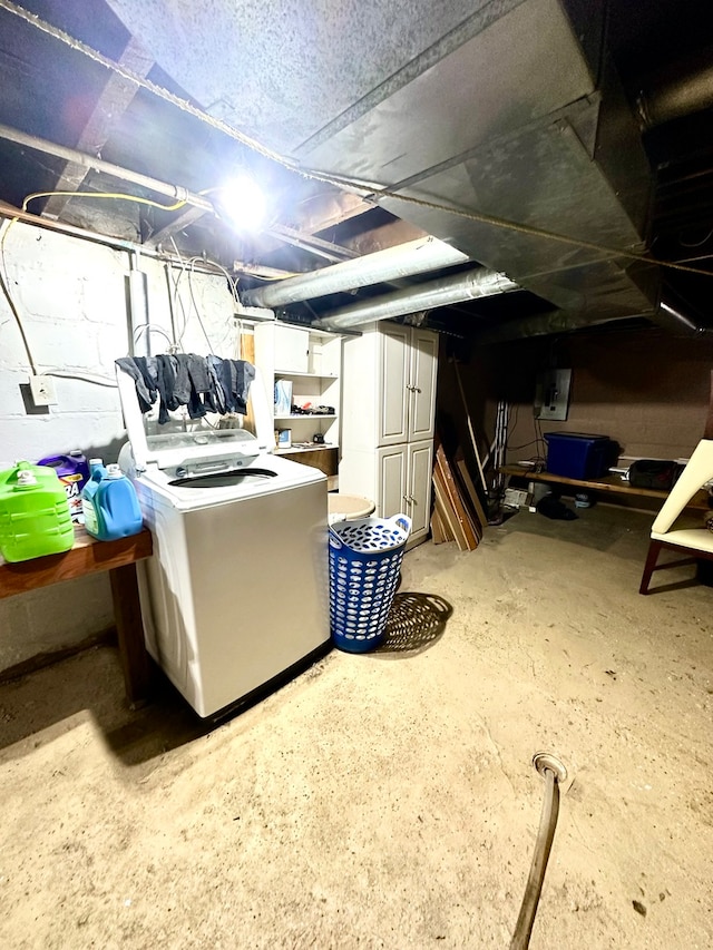 basement with washer / dryer and electric panel