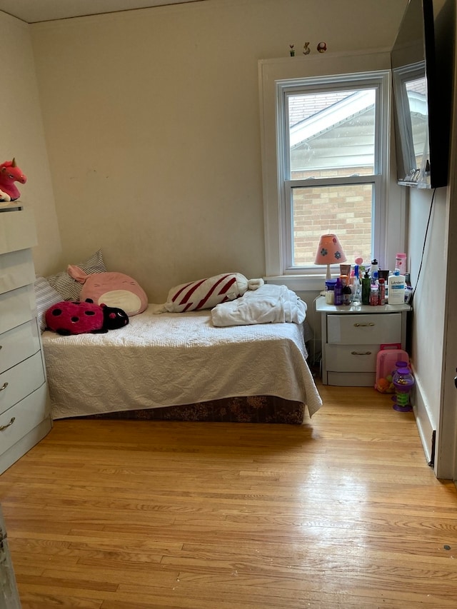 bedroom with light hardwood / wood-style flooring