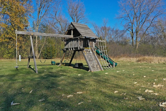 view of jungle gym with a yard