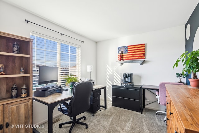 home office with light carpet