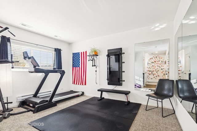 workout room with carpet flooring