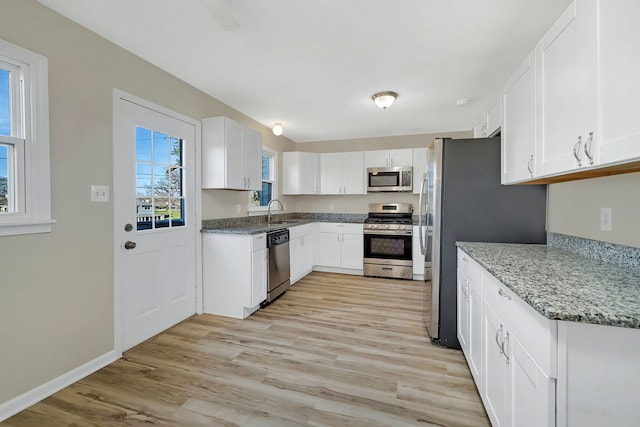 kitchen featuring white cabinets, light hardwood / wood-style floors, sink, and stainless steel appliances