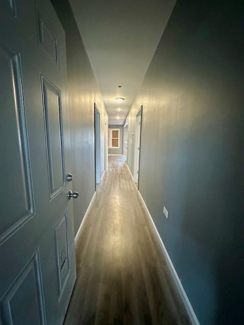 hall with hardwood / wood-style flooring