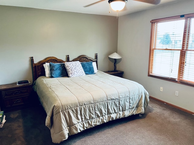 bedroom featuring carpet flooring and ceiling fan