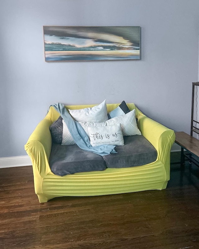 sitting room with dark wood-type flooring