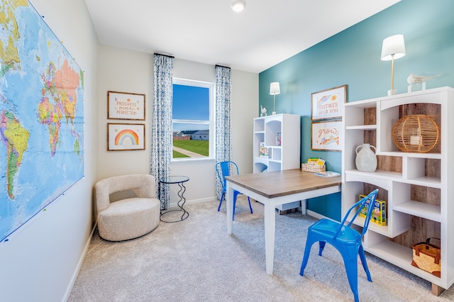 home office featuring baseboards and carpet floors
