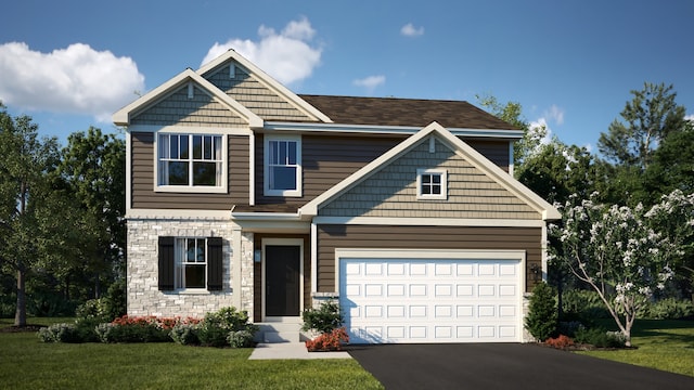 craftsman-style home with a front lawn and driveway