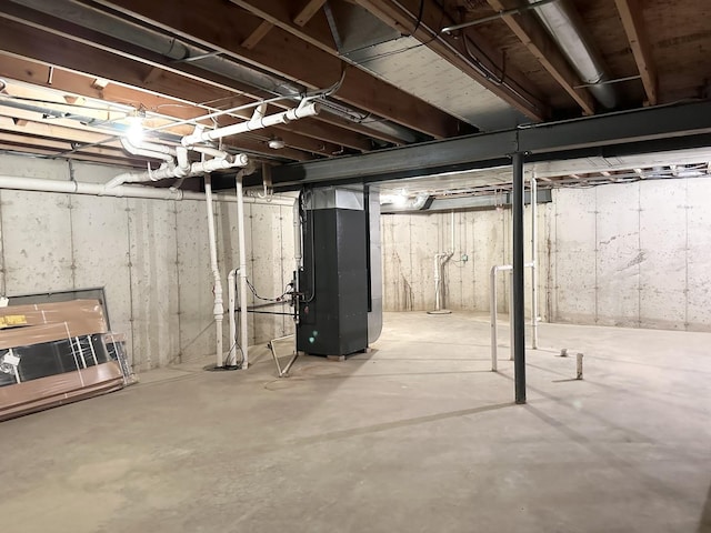 basement featuring heating unit