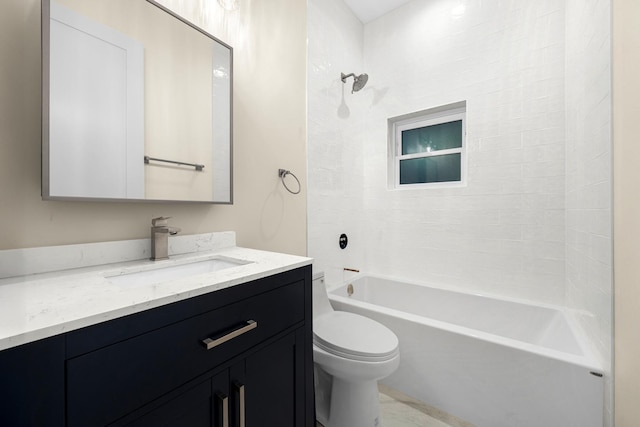 full bathroom with shower / bath combination, vanity, and toilet
