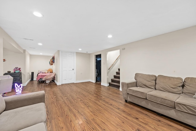 456 E 170th St, South Holland, IL 60473 - living room featuring wood finished floors, recessed lighting, stairs, and baseboards