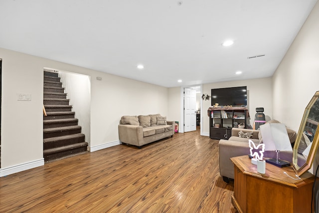 living room with hardwood / wood-style floors