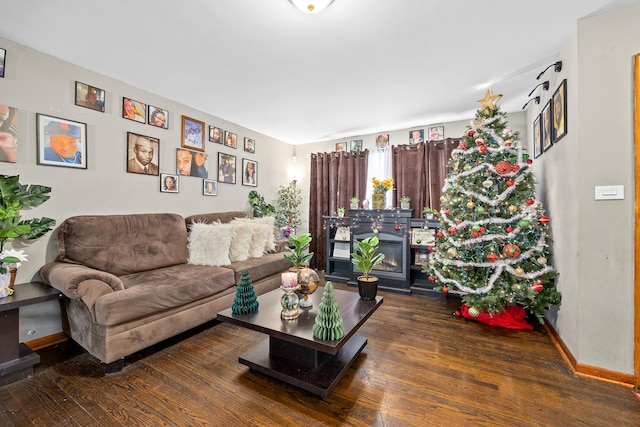 456 E 170th St, South Holland, IL 60473 - living area featuring wood finished floors, baseboards, and a glass covered fireplace