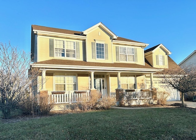 view of front of house featuring a porch and a front yard