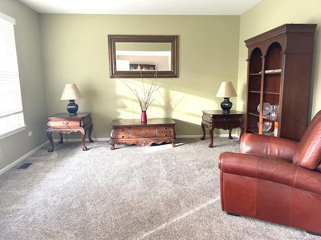 sitting room featuring carpet flooring