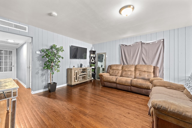 living room with hardwood / wood-style flooring