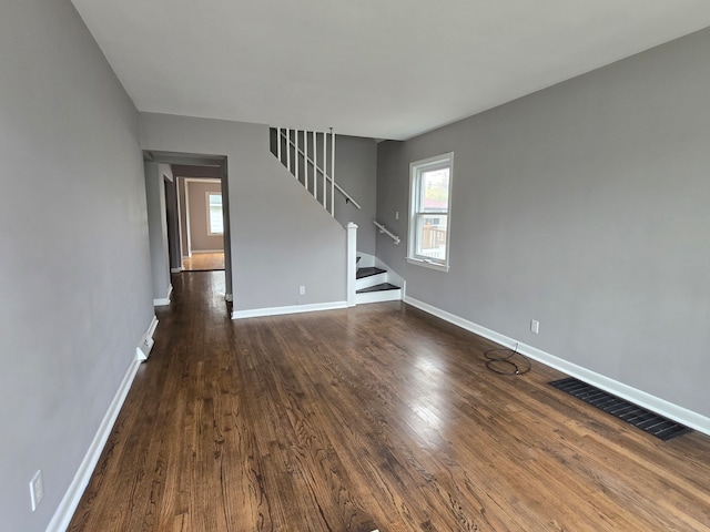 unfurnished living room with dark hardwood / wood-style floors