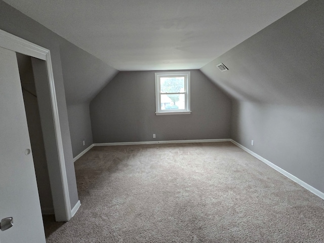 bonus room with carpet, a textured ceiling, and lofted ceiling