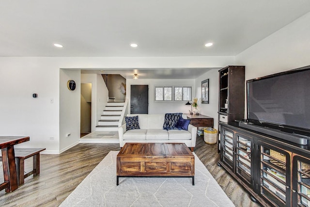 living room with hardwood / wood-style flooring