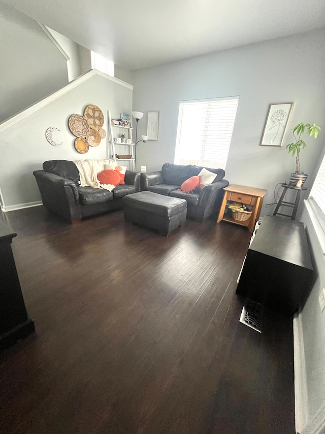 living room featuring dark hardwood / wood-style flooring