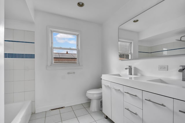 bathroom with tile patterned flooring, vanity, and toilet