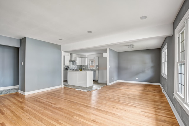 unfurnished living room featuring light wood-type flooring