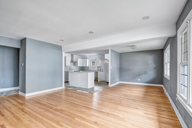 unfurnished living room with light hardwood / wood-style floors